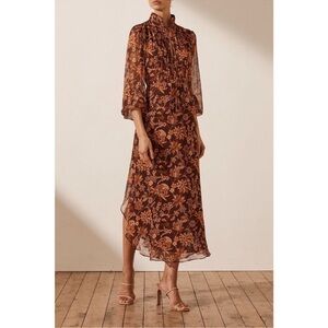 Shona Joy Angelita Viscose Midi Dress Floral Chocolate Multi size 10 $349